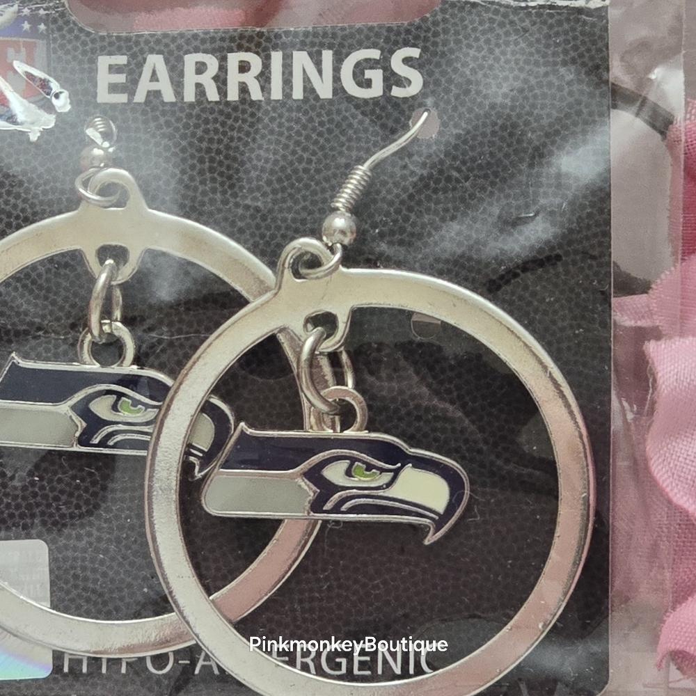 Seattle Seahawks Logo Dangle Earrings - Picture 2 of 2